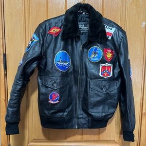 2X Men’s Leather Black Bomber Jacket with Classic Aviation Style P-P 25” L 28”